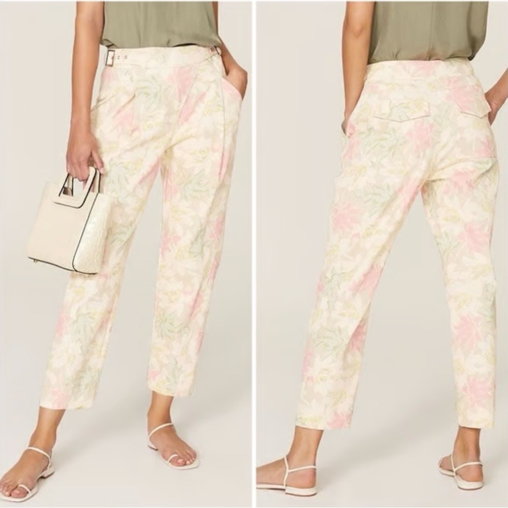 Ted Baker London Aphraa Floral Print Buckle Waist Band Tapered Trouser